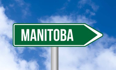 Mavi gökyüzü arka planında Manitoba yol işareti