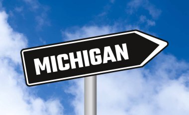 Mavi gökyüzü arka planında Michigan yol tabelası