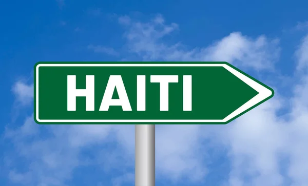 Αϊτή Οδική Πινακίδα Στο Μπλε Φόντο Του Ουρανού — Φωτογραφία Αρχείου