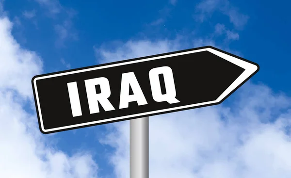 stock image Iraq road sign on sky background