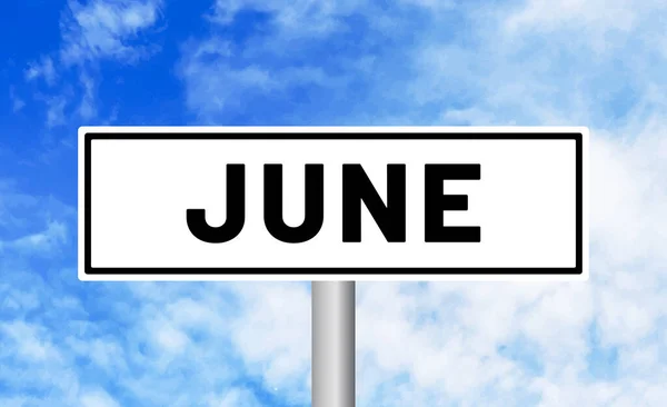 June Road Sign Blue Sky Background — Stock Photo, Image