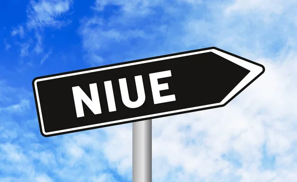 Niue Znak Drogowy Tle Nieba — Zdjęcie stockowe