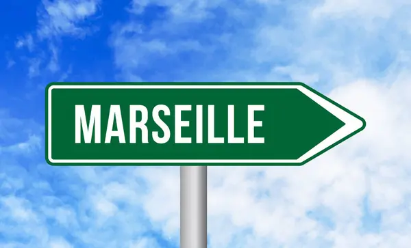 Marseille Verkeersbord Hemelse Achtergrond — Stockfoto