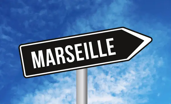 Marseille Vägskylt Himlen Bakgrund — Stockfoto
