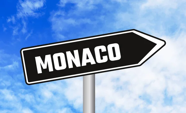 Monako Silniční Značka Zamračené Obloze Pozadí — Stock fotografie