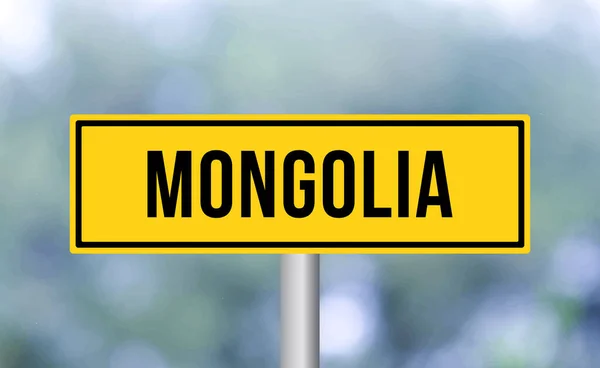 Señal Carretera Mongolia Sobre Fondo Borroso — Foto de Stock