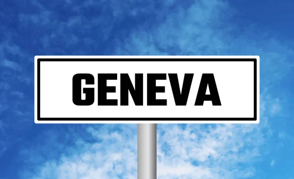Genève Verkeersbord Lucht Achtergrond — Stockfoto