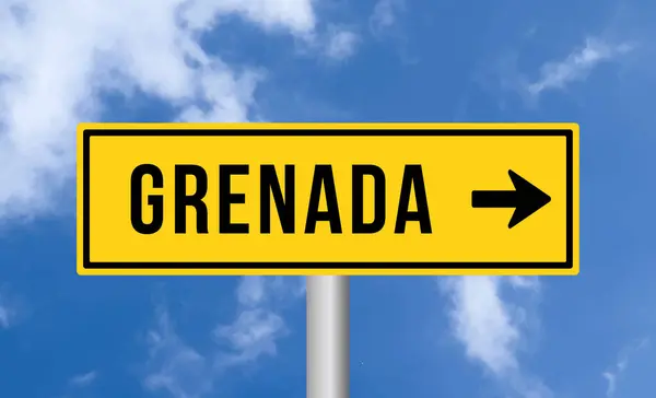 Grenada Verkeersbord Blauwe Lucht Achtergrond — Stockfoto