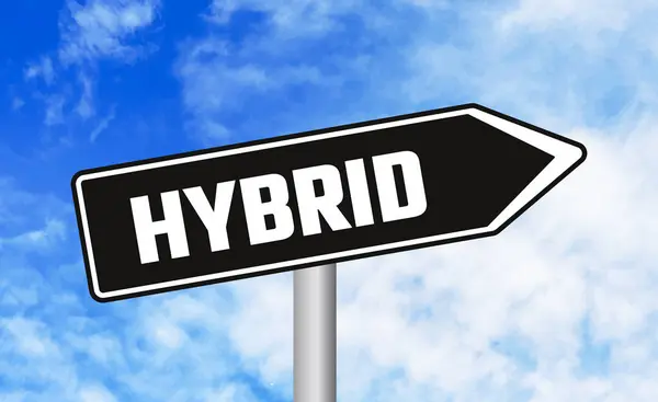 Hybrid Road Sign Cloudy Sky Background — Stock Photo, Image