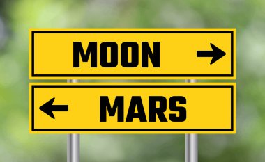 Bulanık arkaplanda ay ya da Mars 'ın yol işareti