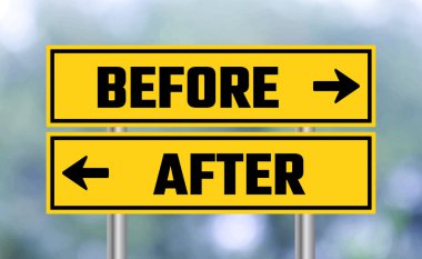 Before and after road sign on blur background clipart
