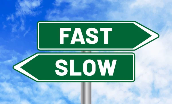 stock image Fast or slow road sign on cloudy sky background