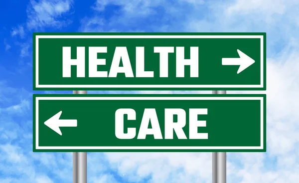 Health Care Road Sign Sky Background — Stock Photo, Image
