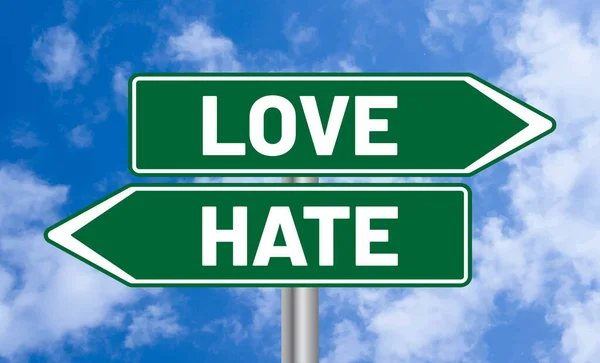 stock image Love or hate road sign on blue sky background