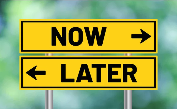 Now Later Road Sign Blur Background — Stock Photo, Image