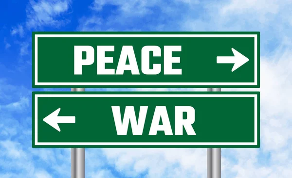 Peace War Road Sign Cloudy Sky Background — Stock Photo, Image