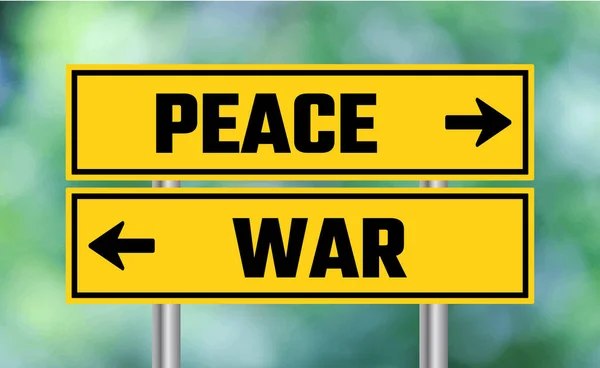 Friedens Oder Kriegswegweiser Auf Verschwommenem Hintergrund — Stockfoto