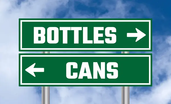 Flaschen Oder Dosen Verkehrsschild Auf Blauem Himmel Hintergrund — Stockfoto