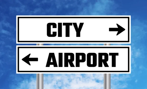 City Airport Road Sign Cloudy Sky Background — Stock Photo, Image