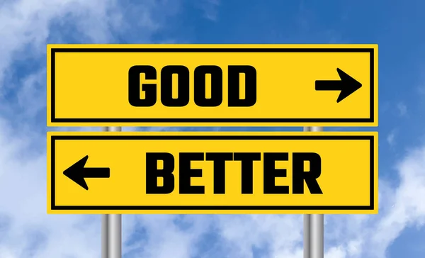Good Better Road Sign Blue Sky Background — Stock Photo, Image