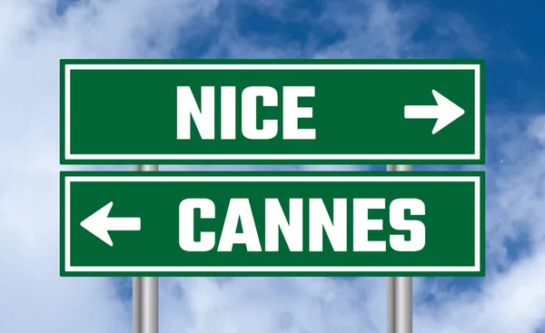 Cartello Stradale Bello Cannes Sfondo Cielo — Foto Stock