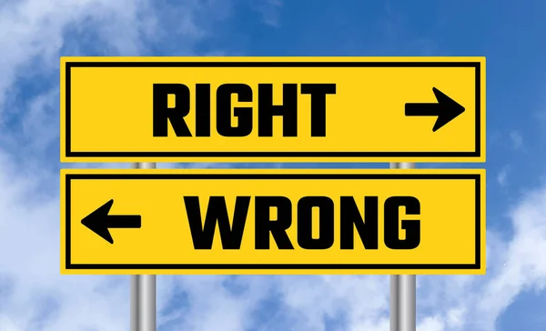 Right Wrong Road Sign Blue Sky Background — Stock Photo, Image