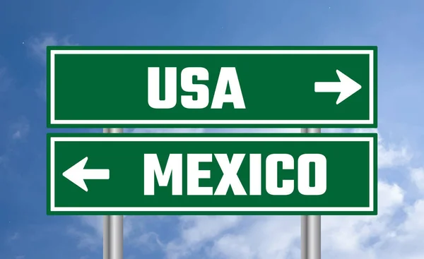 Panneau Routier États Unis Mexique Sur Fond Nuageux — Photo