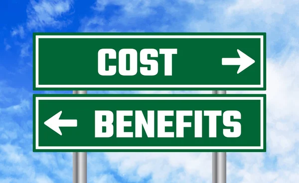 stock image Cost or benefits road sign on blue sky background