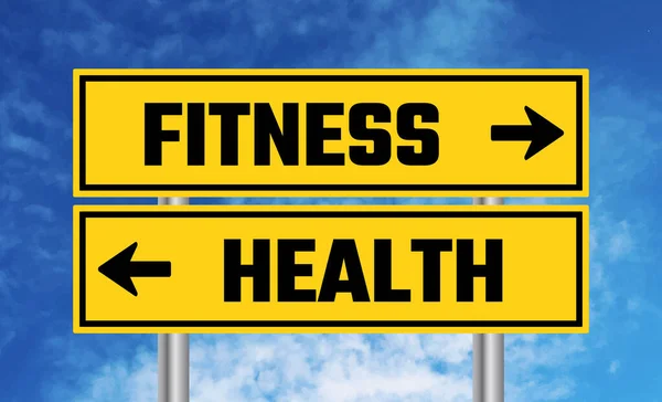 Fitness Health Road Sign Cloudy Sky Background — Stock Photo, Image