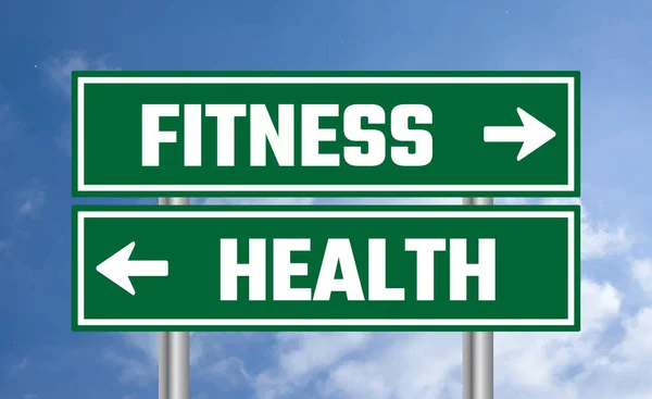 Fitness Health Road Sign Cloudy Sky Background — Stock Photo, Image