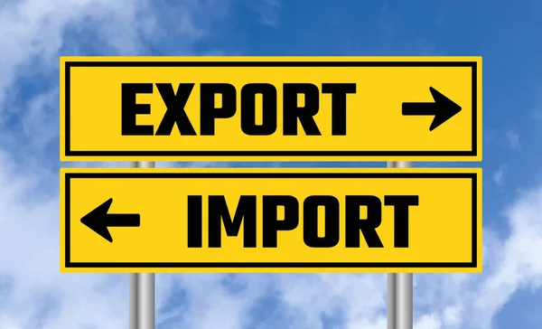 Exportação Importação Sinal Estrada Fundo Céu — Fotografia de Stock