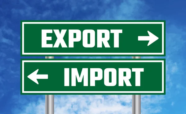 Exportação Importação Sinal Estrada Fundo Céu — Fotografia de Stock