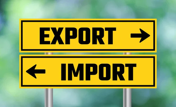 Export Import Road Sign Blur Background — Stock Photo, Image