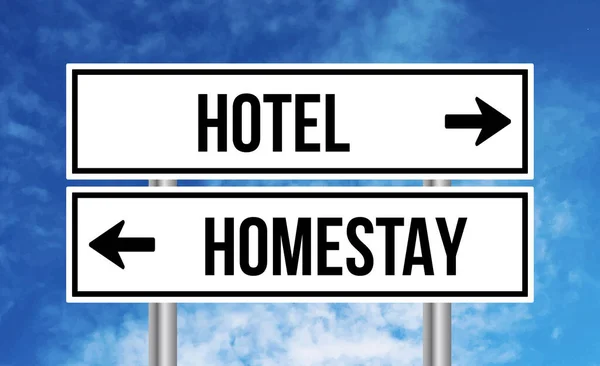 Hotel Homestay Wegwijzer Lucht Achtergrond — Stockfoto