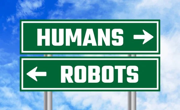 蓝天背景下的人类或机器人路标 — 图库照片