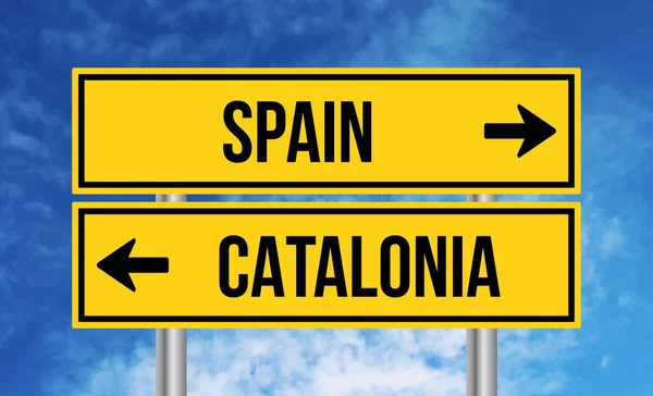 Spagna Catalogna Cartello Stradale Sfondo Cielo Blu — Foto Stock