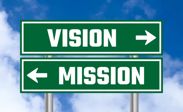 Vision Oder Mission Straßenschild Auf Blauem Himmel Hintergrund — Stockfoto