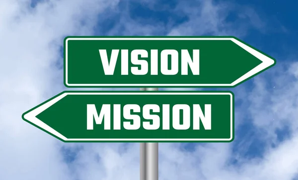 Vision Oder Mission Straßenschild Auf Blauem Himmel Hintergrund — Stockfoto