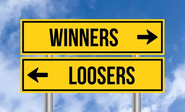 Winners Loosers Road Sign Blue Sky Background — Stock Photo, Image