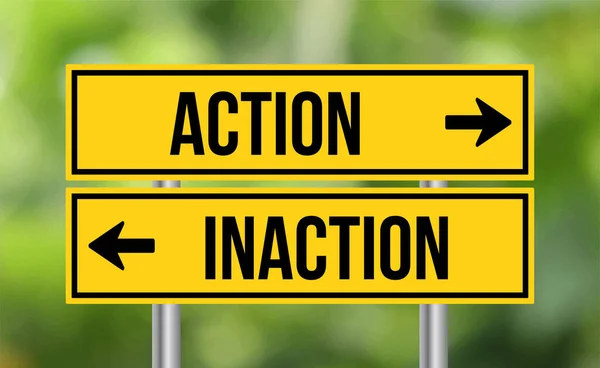 Action Inaction Road Sign Blur Background — Stock Photo, Image