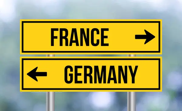 France Germany Road Sign Blur Background — Stock Photo, Image