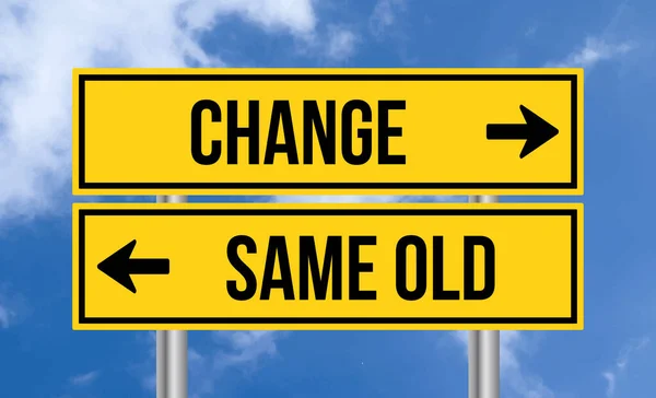 Stock image Change or same old road sign on cloudy sky background