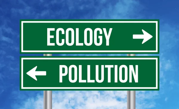 Ecologia Poluição Sinal Estrada Fundo Céu — Fotografia de Stock