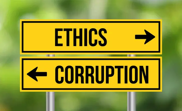 Ethics Corruption Road Sign Blur Background — Stock Photo, Image