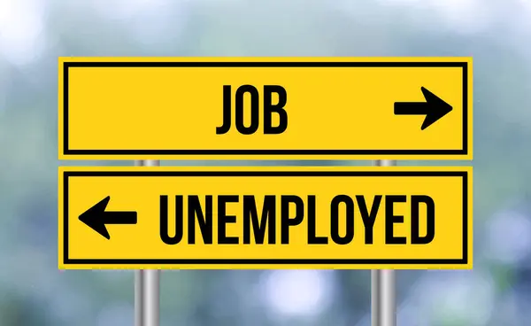 Señal Tráfico Trabajo Desempleados Sobre Fondo Borroso —  Fotos de Stock