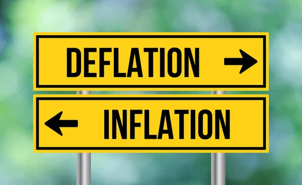 stock image Deflation or inflation road sign on blur background