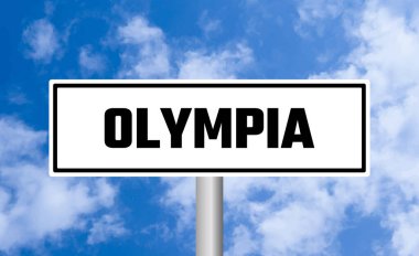 Mavi gökyüzü arka planında Olympia yol tabelası