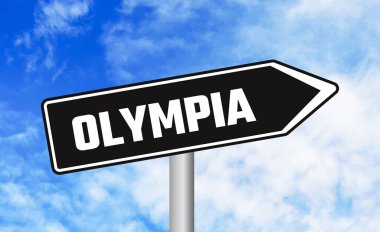 Mavi gökyüzü arka planında Olympia yol tabelası