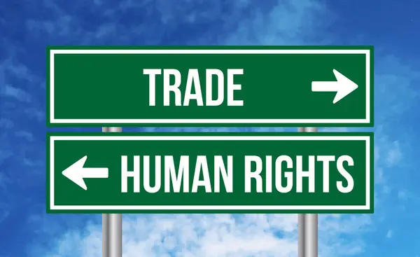 Sinal Rodoviário Comércio Direitos Humanos Céu — Fotografia de Stock