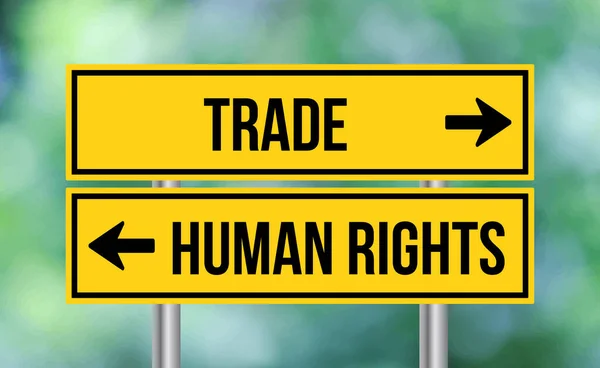 Segnale Stradale Commercio Diritti Umani Sfondo Sfocato — Foto Stock